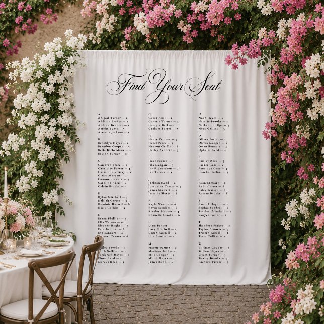 Ivory Black Alphabetical Wedding Seating Chart Tapestry (Creator Uploaded)