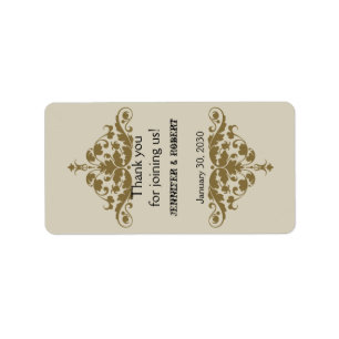 Ivory Black and Gold Damask Wedding Lip Balm Label