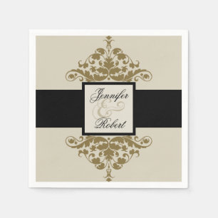 Ivory Black and Gold Damask Wedding Napkin