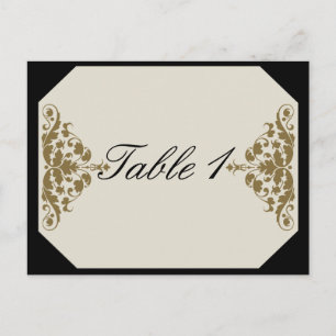 Ivory Black and Gold Damask Wedding Table Number Postcard