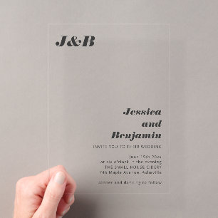 Ivory Black Bold Monogram Modern Chic Wedding Acrylic Invitations