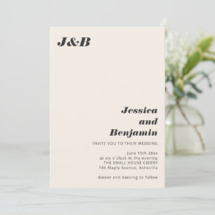 Ivory Black Bold Monogram Modern Chic Wedding Invitation