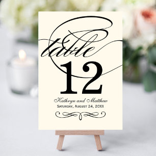 Ivory Black Calligraphy Table Number Card
