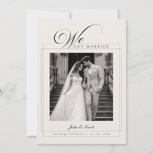 Ivory Black Calligraphy Wedding Announcement (Back)