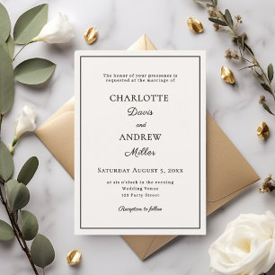 Ivory black elegant minimalist wedding invitation