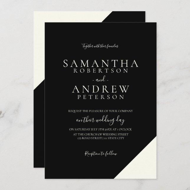 Ivory black elegant simple typography wedding invitation (Front/Back)