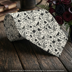 Ivory Black Gothic Raven Wedding Attire Tie