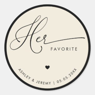 Ivory & Black Her Favorite Wedding Favor   Classic Round Sticker