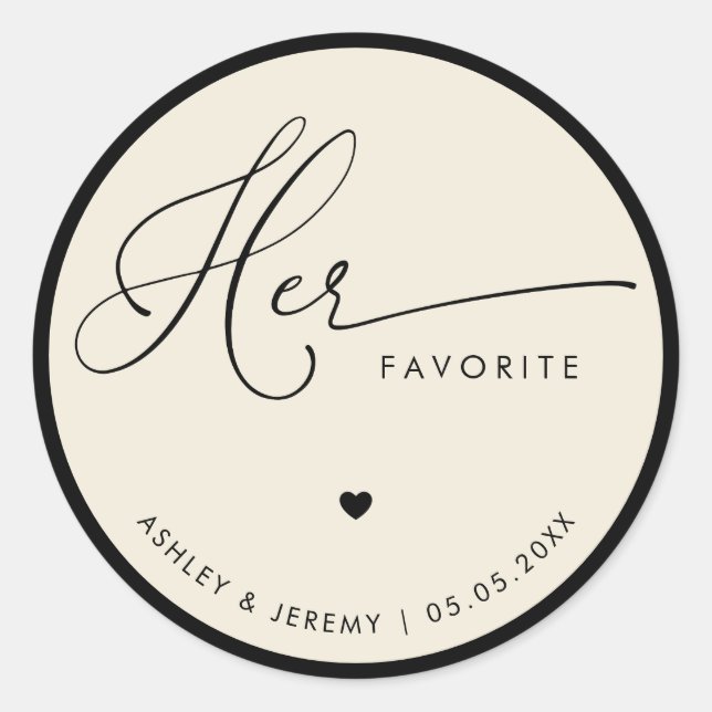 Ivory & Black Her Favorite Wedding Favor   Classic Round Sticker (Front)