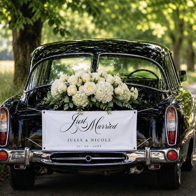 Ivory Black Just Married Wedding Car Banner Sign (Creator Uploaded)