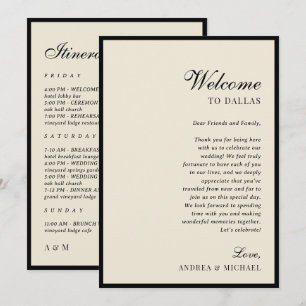 Ivory & Black Old Money Wedding Itinerary Card