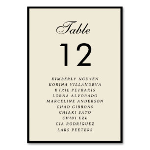 Ivory & Black Seating Chart Names Vintage Wedding Table Number