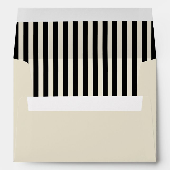 Ivory & Black Stripes Retro Wedding Envelope (Back (Bottom))