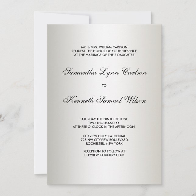Ivory Black Tie Damask Wedding Invitations (Front)