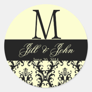Ivory Black Wedding Monogram Save Date Damask Seal