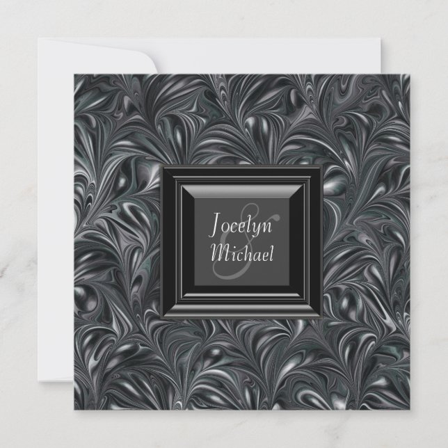 Ivory Black White Marbled Wedding Invitations (Front)