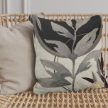 Ivory & Black Zen Watercolor Leaves Cushion<br><div class="desc">Modern throw pillow features an artistic abstract design in an ivory and black colour palette with grey and gold accents. An organic zen design features a watercolor leaf and a geometric circle composition with shades of grey and black with gold accents on an ivory coloured background. Inspired by nature, this...</div>