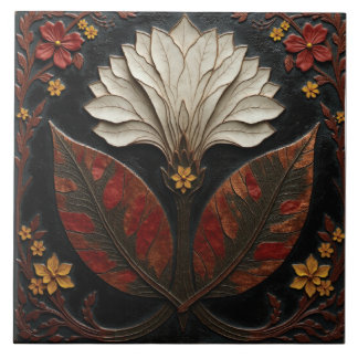 Ivory Bloom at Midnight Tile