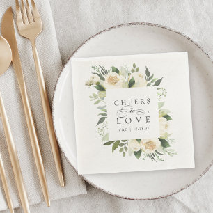 Ivory Bloom Floral Frame "Cheers to Love" Wedding Napkin