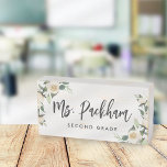 Ivory Bloom Floral Teacher Name Classroom Wooden Box Sign<br><div class="desc">Cute boho floral nameplate for teachers features your name in elegant hand sketched cursive script lettering,  flanked by white and ivory watercolor flowers,  eucalyptus leaves,  and sage green botanical foliage. Makes a perfect gift for teacher appreciation week or the holidays!</div>