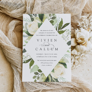 Ivory Bloom Geometric Floral Frame Wedding Invitation