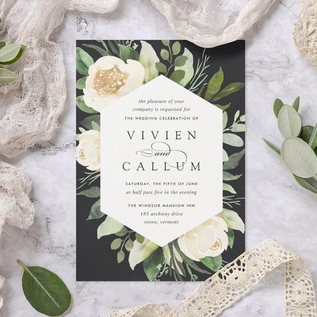 Ivory Bloom | Geometric Floral Frame Wedding Invitation (Creator Uploaded)