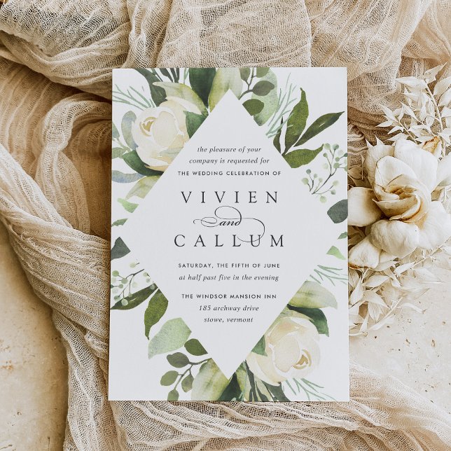 Ivory Bloom | Geometric Floral Frame Wedding Invitation (Creator Uploaded)