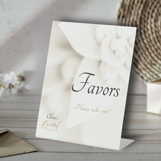 Ivory Bloom & Gold Script Bridal Shower Favours Pedestal Sign (Creator Uploaded)