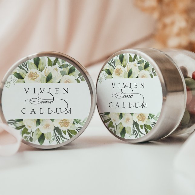 Ivory Bloom | Personalised Floral Wedding Classic Round Sticker (Creator Uploaded)