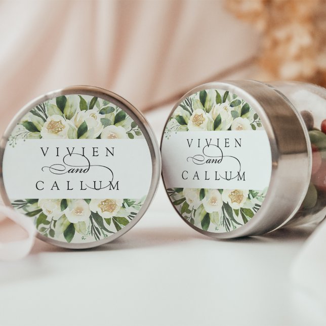 Ivory Bloom | Personalised Floral Wedding Classic Round Sticker (Creator Uploaded)