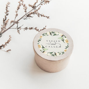 Ivory Bloom Personalised Floral Wreath Wedding Classic Round Sticker