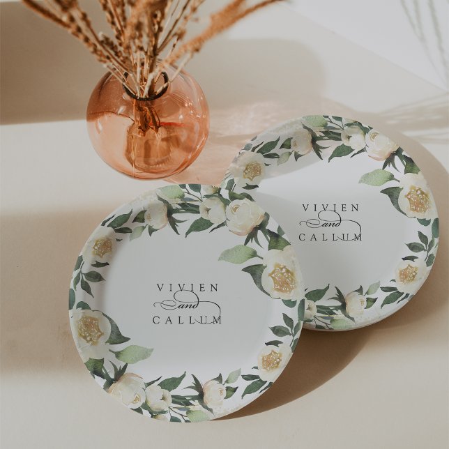 Ivory Bloom | Personalised Floral Wreath Wedding Paper Plate (Creator Uploaded)