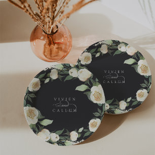 Ivory Bloom Personalised Floral Wreath Wedding Paper Plate
