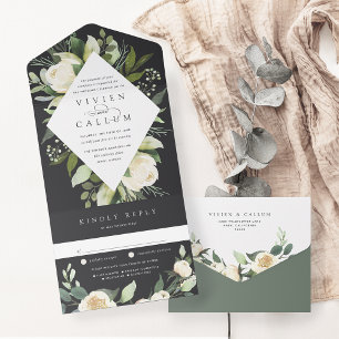 Ivory Bloom   Watercolor Floral Frame Wedding All In One Invitation