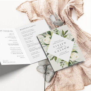 Ivory Bloom   Watercolor Floral Frame Wedding Programme