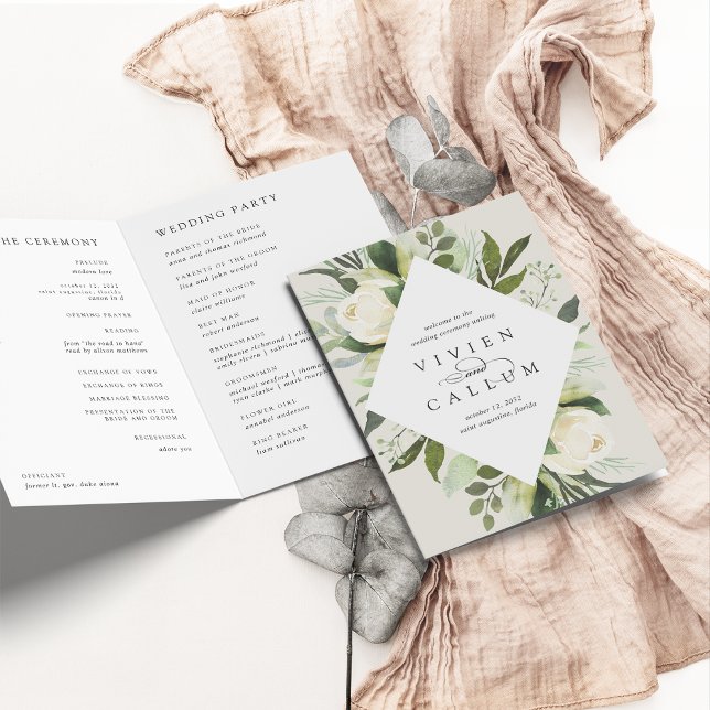 Ivory Bloom | Watercolor Floral Frame Wedding Programme (Creator Uploaded)