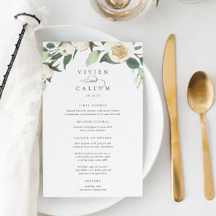 Ivory Bloom Watercolor Floral Wedding Menu