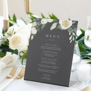 Ivory Bloom Watercolor Floral Wedding Menu Pedestal Sign
