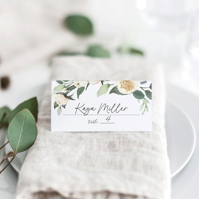 Ivory Bloom | Watercolor Floral Wedding Place Card (Creator Uploaded)