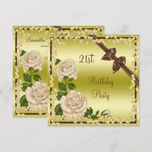 Ivory Blossom, Bows & Diamonds 21st Birthday Invitation