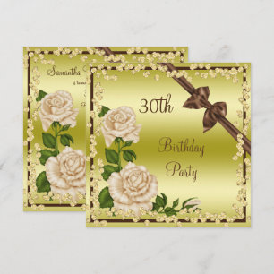 Ivory Blossom, Bows & Diamonds 30th Birthday Invitation