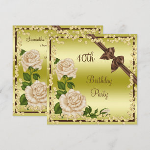 Ivory Blossom, Bows & Diamonds 40th Birthday Invitation