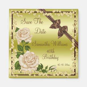 Ivory Blossom, Bows & Diamonds 40th Save The Date Magnet
