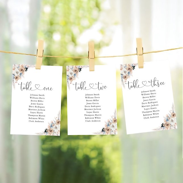 Ivory & Blue Boho Floral Table Seating Chart Card (Creator Uploaded)