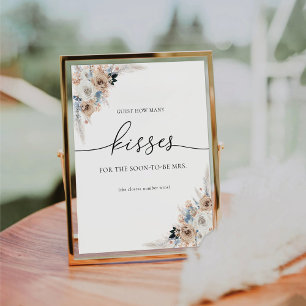 Ivory & Blue Boho Guest How Many Kisses Sign