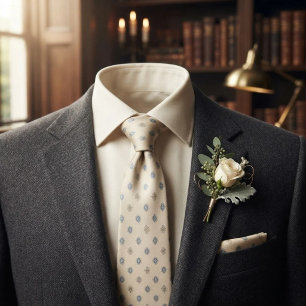 Ivory Blue Gold Foulard Neat Tie