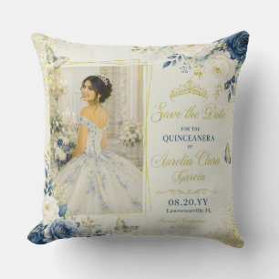 Ivory Blue Quinceañera Throw Pillow