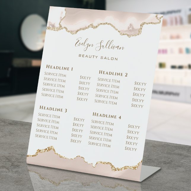 Ivory Blush Agate Beauty Salon Price List Pedestal Sign (Creator Uploaded)
