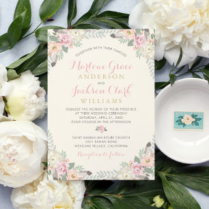 Ivory Blush Floral Border Wedding Invitation