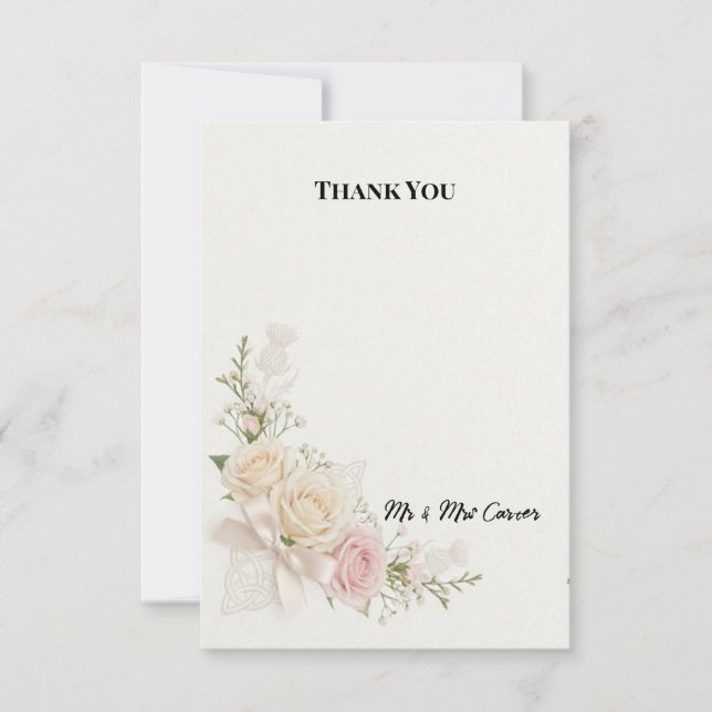 Ivory Blush Floral Wedding Thank You Card (Front)